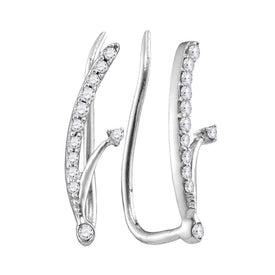 Radiant Sparkle 10kt White Gold Diamond Curved Climber Earrings  Top View from Splendid Jewellery