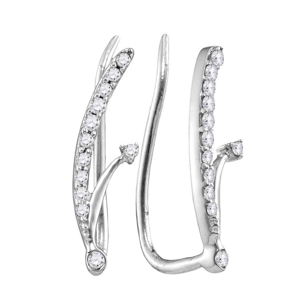 Earrings | 10kt White Gold Womens Round Diamond Curved Climber Earrings 1/10 Cttw | Splendid Jewellery GND