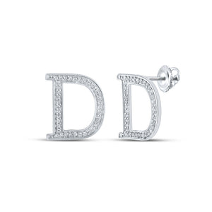 Earrings | 10kt White Gold Womens Round Diamond D Initial Letter Earrings 1/6 Cttw | Splendid Jewellery GND