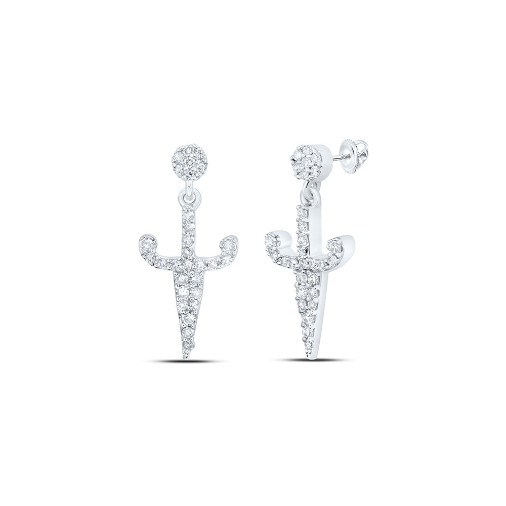Earrings | 10kt White Gold Womens Round Diamond Dagger Dangle Earrings 1/5 Cttw | Splendid Jewellery GND