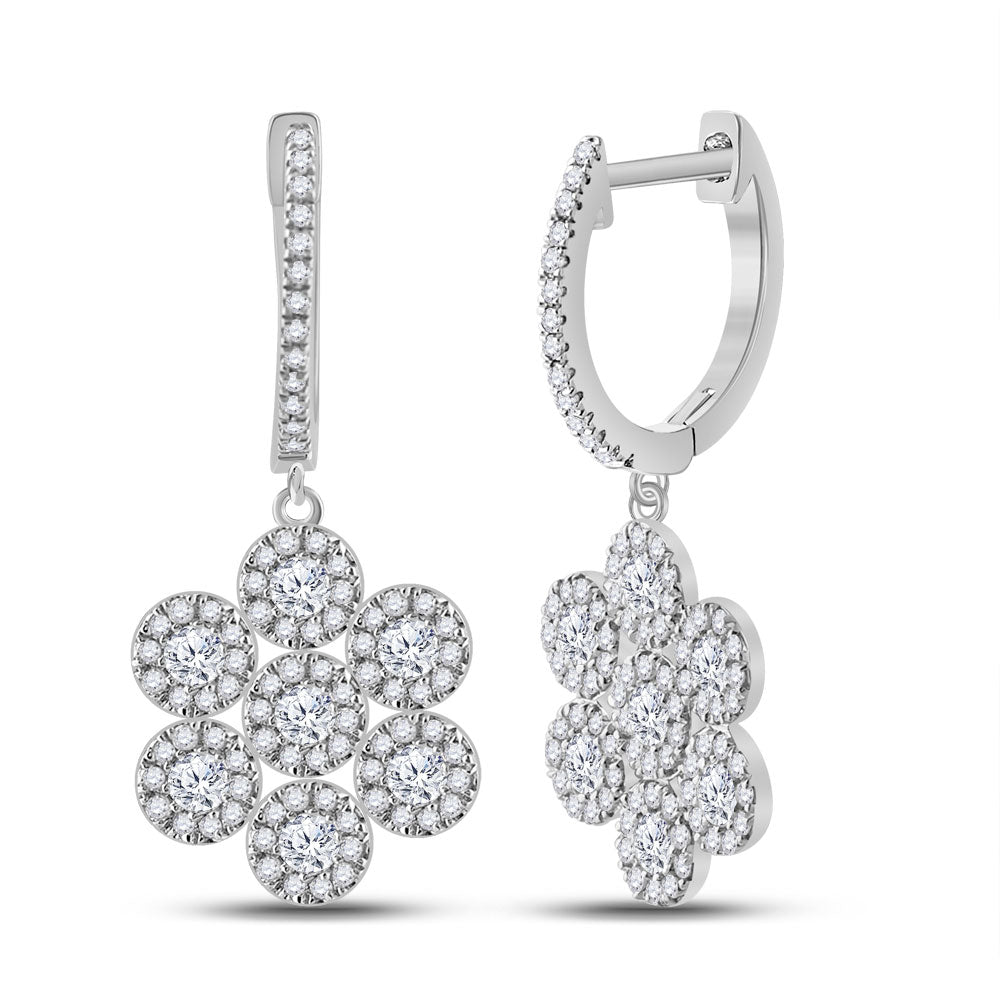 Earrings | 10kt White Gold Womens Round Diamond Dangle Earrings 1 Cttw | Splendid Jewellery GND