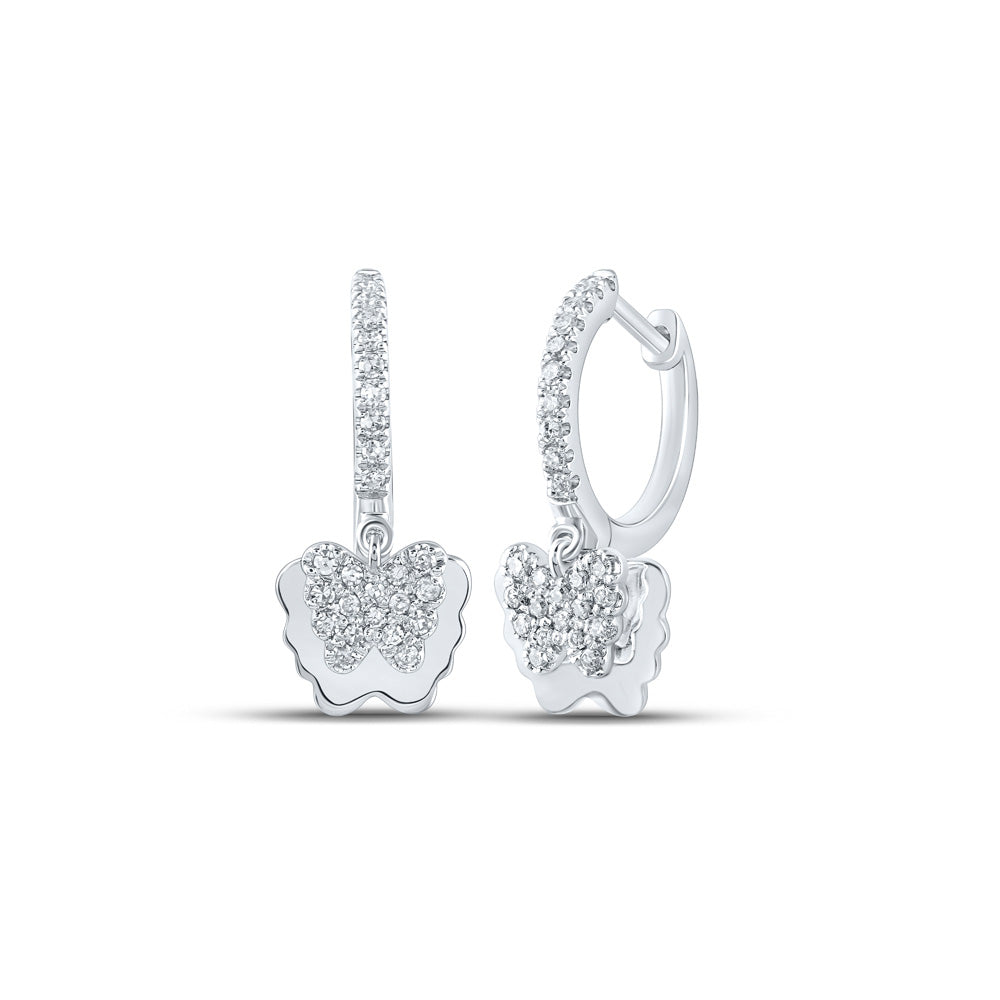 Earrings | 10kt White Gold Womens Round Diamond Dangle Hoop Butterfly Earrings 1/4 Cttw | Splendid Jewellery GND