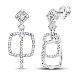 Earrings | 10kt White Gold Womens Round Diamond Dangle Square Earrings 3/8 Cttw | Splendid Jewellery GND