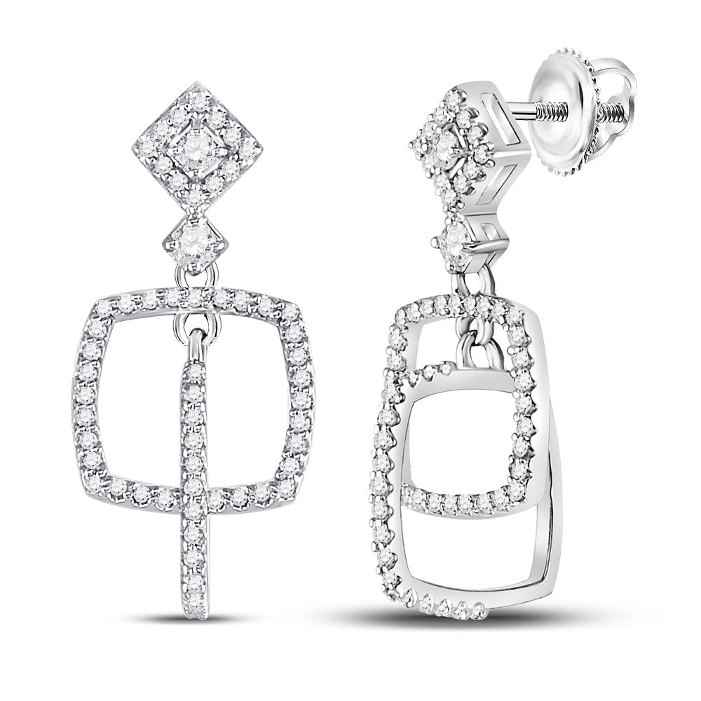 Earrings | 10kt White Gold Womens Round Diamond Dangle Square Earrings 3/8 Cttw | Splendid Jewellery GND