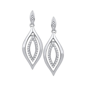 Earrings | 10kt White Gold Womens Round Diamond Double Oval Dangle Earrings 1/6 Cttw | Splendid Jewellery GND