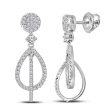 Load image into Gallery viewer, Splendid Jewellery 10kt White Gold Diamond Teardrop Dangle Earrings Top view from the 10Kt White Gold Womens Round Diamond Double Teardrop Dangle Earrings 3 8 Cttwpin224496 collection by Splendid Jewellery