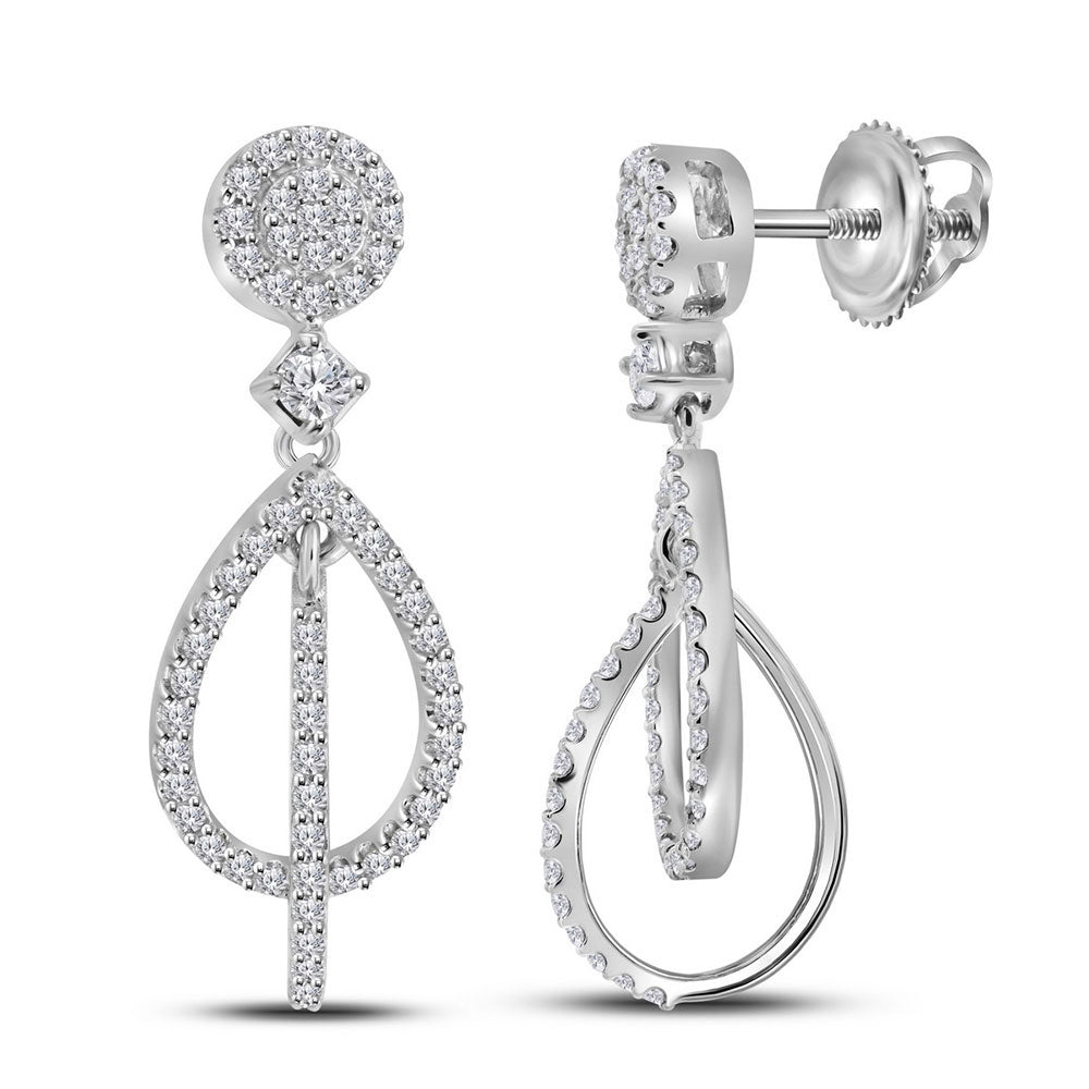 Earrings | 10kt White Gold Womens Round Diamond Double Teardrop Dangle Earrings 3/8 Cttw | Splendid Jewellery GND