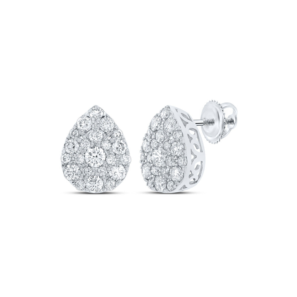 Earrings | 10kt White Gold Womens Round Diamond Drop Cluster Earrings 1 Cttw | Splendid Jewellery GND