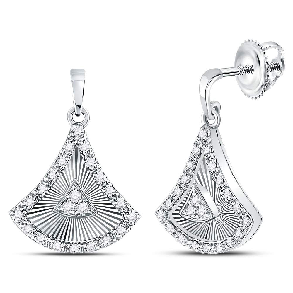 Earrings | 10kt White Gold Womens Round Diamond Fan Dangle Earrings 1/5 Cttw | Splendid Jewellery GND