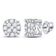 Load image into Gallery viewer, 10kt White Gold Diamond Cluster Earrings: A Mesmerizing Touch of Elegance Top view from the 10Kt White Gold Womens Round Diamond Fashion Cluster Earrings 1 4 Cttwpin280251 collection by Splendid Jewellery
