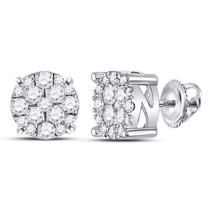 Earrings | 10kt White Gold Womens Round Diamond Fashion Cluster Earrings 1/4 Cttw | Splendid Jewellery GND