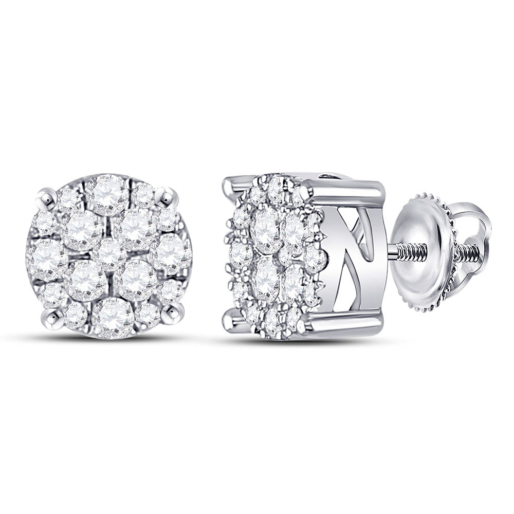 Earrings | 10kt White Gold Womens Round Diamond Fashion Cluster Earrings 1/4 Cttw | Splendid Jewellery GND