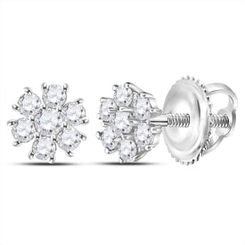 Radiant Blooms: 10kt White Gold Diamond Flower Cluster Burst Earrings  Top View from Splendid Jewellery