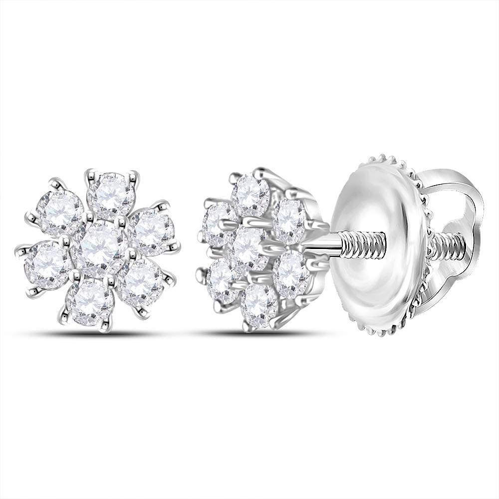 Earrings | 10kt White Gold Womens Round Diamond Flower Cluster Burst Earrings 1/8 Cttw | Splendid Jewellery GND