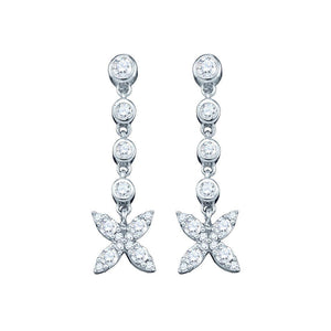 Earrings | 10kt White Gold Womens Round Diamond Flower Cluster Dangle Earrings 3/4 Cttw | Splendid Jewellery GND