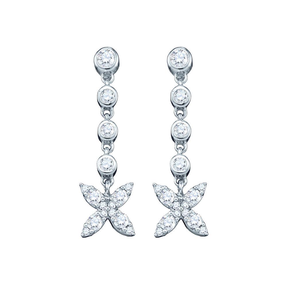 Earrings | 10kt White Gold Womens Round Diamond Flower Cluster Dangle Earrings 3/4 Cttw | Splendid Jewellery GND