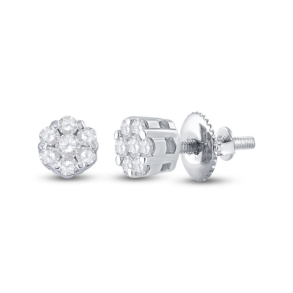 Earrings | 10kt White Gold Womens Round Diamond Flower Cluster Earrings 1/10 Cttw | Splendid Jewellery GND