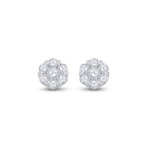 Earrings | 10kt White Gold Womens Round Diamond Flower Cluster Earrings 1/10 Cttw | Splendid Jewellery GND