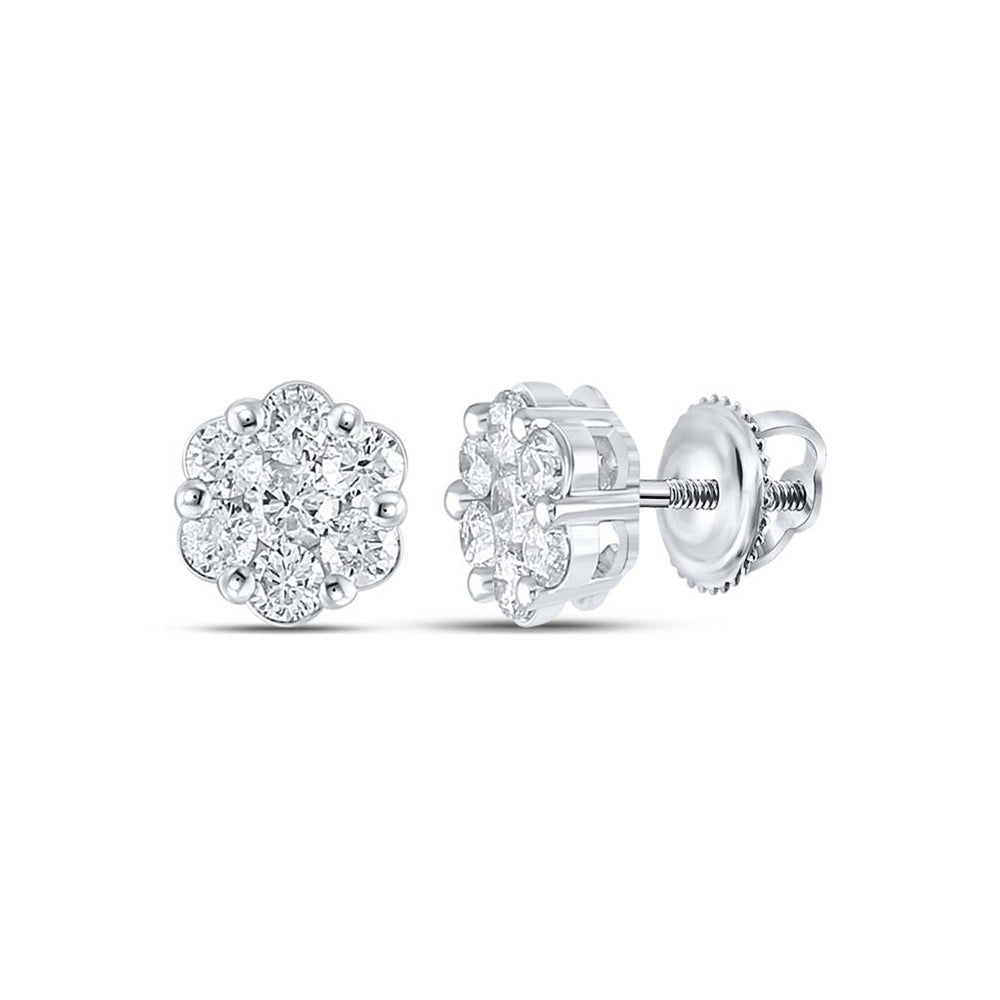 Earrings | 10kt White Gold Womens Round Diamond Flower Cluster Earrings 1/2 Cttw | Splendid Jewellery GND