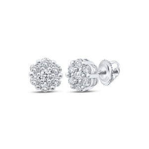 Earrings | 10kt White Gold Womens Round Diamond Flower Cluster Earrings 1/2 Cttw | Splendid Jewellery GND
