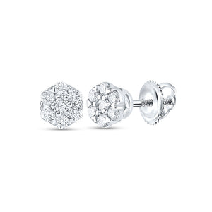 Earrings | 10kt White Gold Womens Round Diamond Flower Cluster Earrings 1/4 Cttw | Splendid Jewellery GND