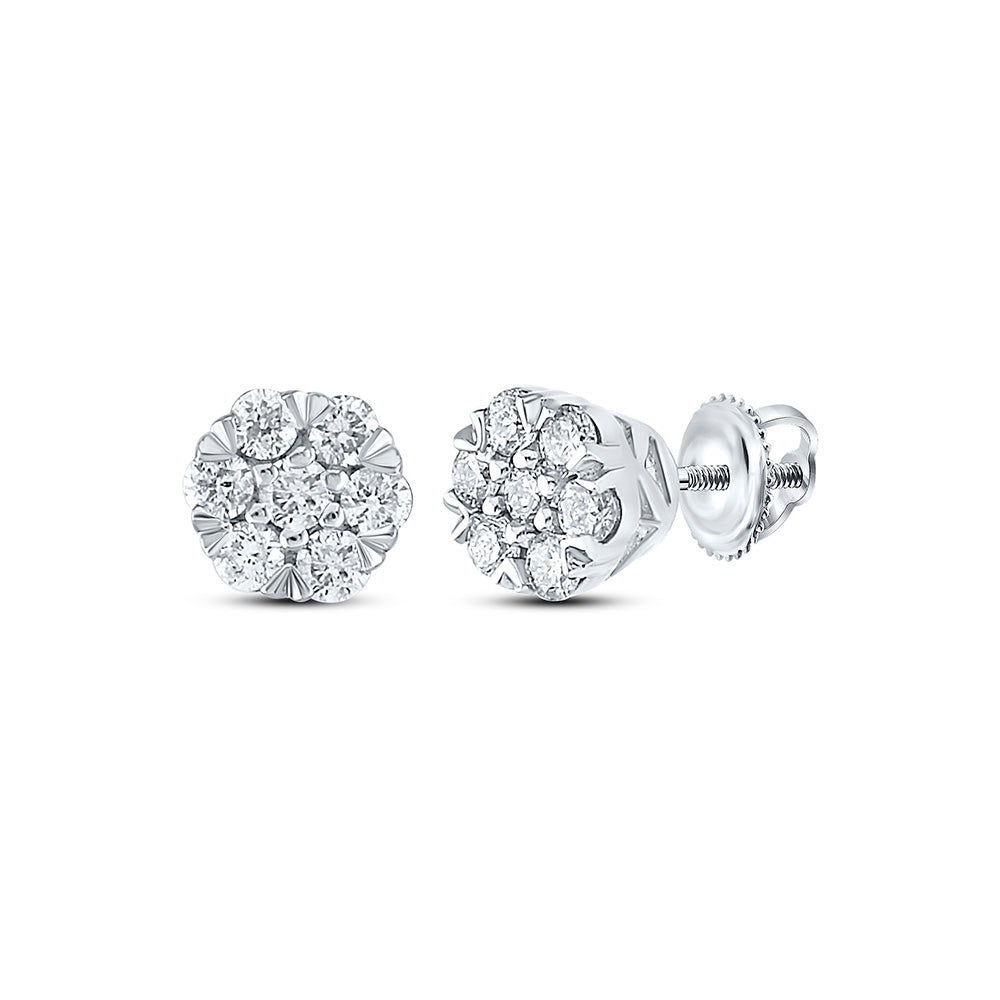 Earrings | 10kt White Gold Womens Round Diamond Flower Cluster Earrings 1/4 Cttw | Splendid Jewellery GND