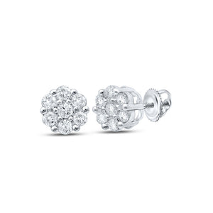 Earrings | 10kt White Gold Womens Round Diamond Flower Cluster Earrings 1/5 Cttw | Splendid Jewellery GND