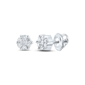 Earrings | 10kt White Gold Womens Round Diamond Flower Cluster Earrings 1/6 Cttw | Splendid Jewellery GND