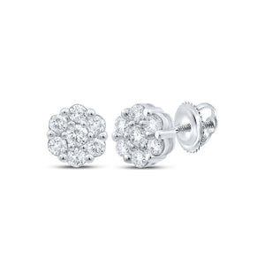 Earrings | 10kt White Gold Womens Round Diamond Flower Cluster Earrings 3/4 Cttw | Splendid Jewellery GND