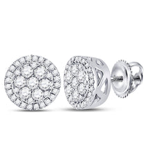 Load image into Gallery viewer, Sparkling Blossom Diamond Earrings in 10kt White Gold by Splendid Jewellery Top view from the 10Kt White Gold Womens Round Diamond Flower Cluster Earrings 3 8 Cttwpin280240 collection by Splendid Jewellery