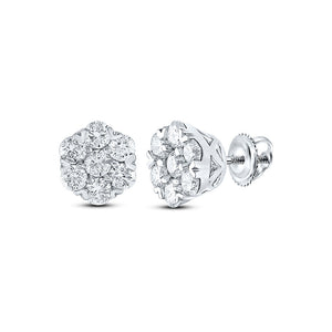 Earrings | 10kt White Gold Womens Round Diamond Flower Cluster Earrings 5/8 Cttw | Splendid Jewellery GND