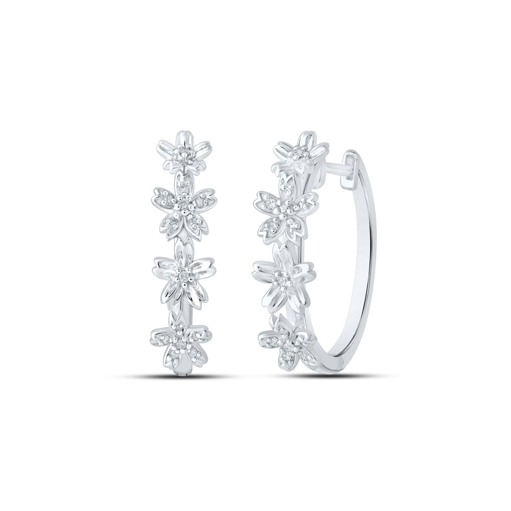 Earrings | 10kt White Gold Womens Round Diamond Flower Hoop Earrings 1/8 Cttw | Splendid Jewellery GND