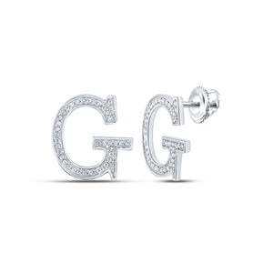 Earrings | 10kt White Gold Womens Round Diamond G Initial Letter Earrings 1/6 Cttw | Splendid Jewellery GND