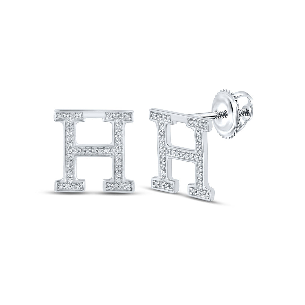 Earrings | 10kt White Gold Womens Round Diamond H Initial Letter Earrings 1/5 Cttw | Splendid Jewellery GND