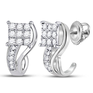 Earrings | 10kt White Gold Womens Round Diamond Half J Hoop Earrings 3/8 Cttw | Splendid Jewellery GND