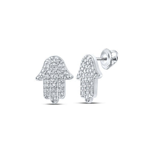 Earrings | 10kt White Gold Womens Round Diamond Hamsa Earrings 1/5 Cttw | Splendid Jewellery GND