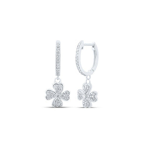 Earrings | 10kt White Gold Womens Round Diamond Heart Clover Dangle Earrings 1/3 Cttw | Splendid Jewellery GND