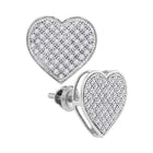 Romantic Radiance: 10kt White Gold Womens Round Diamond Heart Cluster Earrings 1/3 Cttw  Top View from Splendid Jewellery