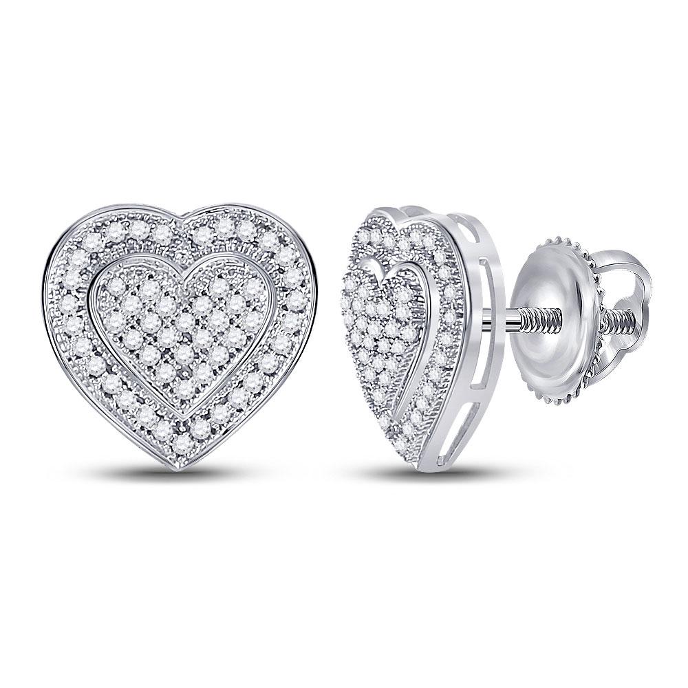 Earrings | 10kt White Gold Womens Round Diamond Heart Cluster Earrings 1/4 Cttw | Splendid Jewellery GND