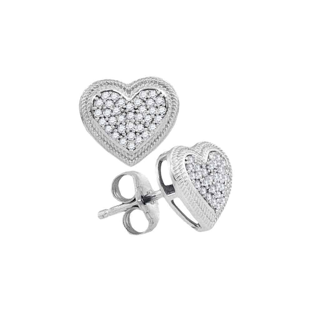 Earrings | 10kt White Gold Womens Round Diamond Heart Cluster Earrings 1/5 Cttw | Splendid Jewellery GND