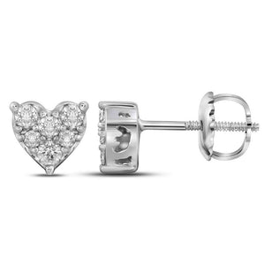 Earrings | 10kt White Gold Womens Round Diamond Heart Cluster Stud Earrings 1/3 Cttw | Splendid Jewellery GND