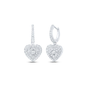 Earrings | 10kt White Gold Womens Round Diamond Heart Dangle Earrings 5/8 Cttw | Splendid Jewellery GND