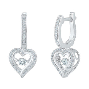 Earrings | 10kt White Gold Womens Round Diamond Heart Dangle Hoop Earrings 1/4 Cttw | Splendid Jewellery GND