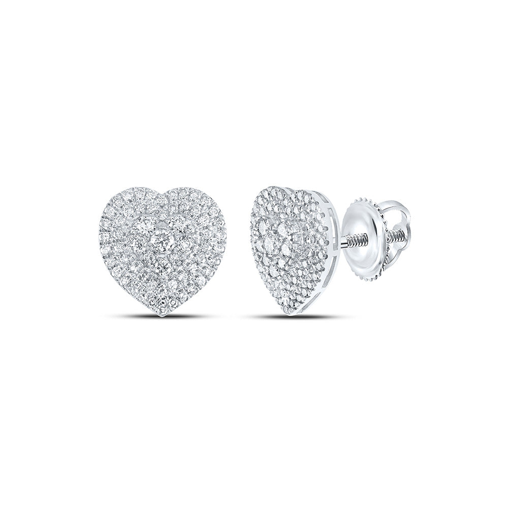 Earrings | 10kt White Gold Womens Round Diamond Heart Earrings 1-1/2 Cttw | Splendid Jewellery GND