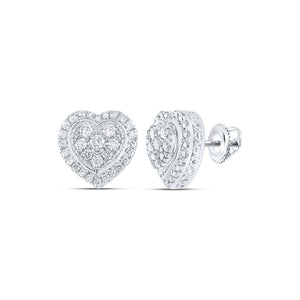 Earrings | 10kt White Gold Womens Round Diamond Heart Earrings 1-1/4 Cttw | Splendid Jewellery GND