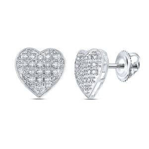 Earrings | 10kt White Gold Womens Round Diamond Heart Earrings 1/10 Cttw | Splendid Jewellery GND