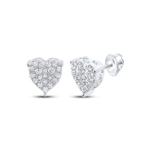 Earrings | 10kt White Gold Womens Round Diamond Heart Earrings 1/2 Cttw | Splendid Jewellery GND