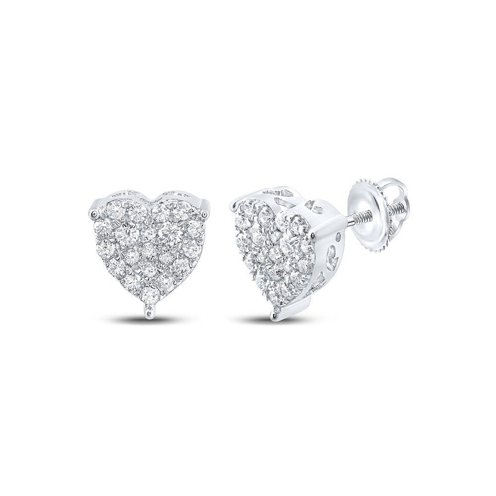 Earrings | 10kt White Gold Womens Round Diamond Heart Earrings 1/2 Cttw | Splendid Jewellery GND