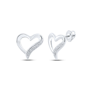 Earrings | 10kt White Gold Womens Round Diamond Heart Earrings 1/20 Cttw | Splendid Jewellery GND