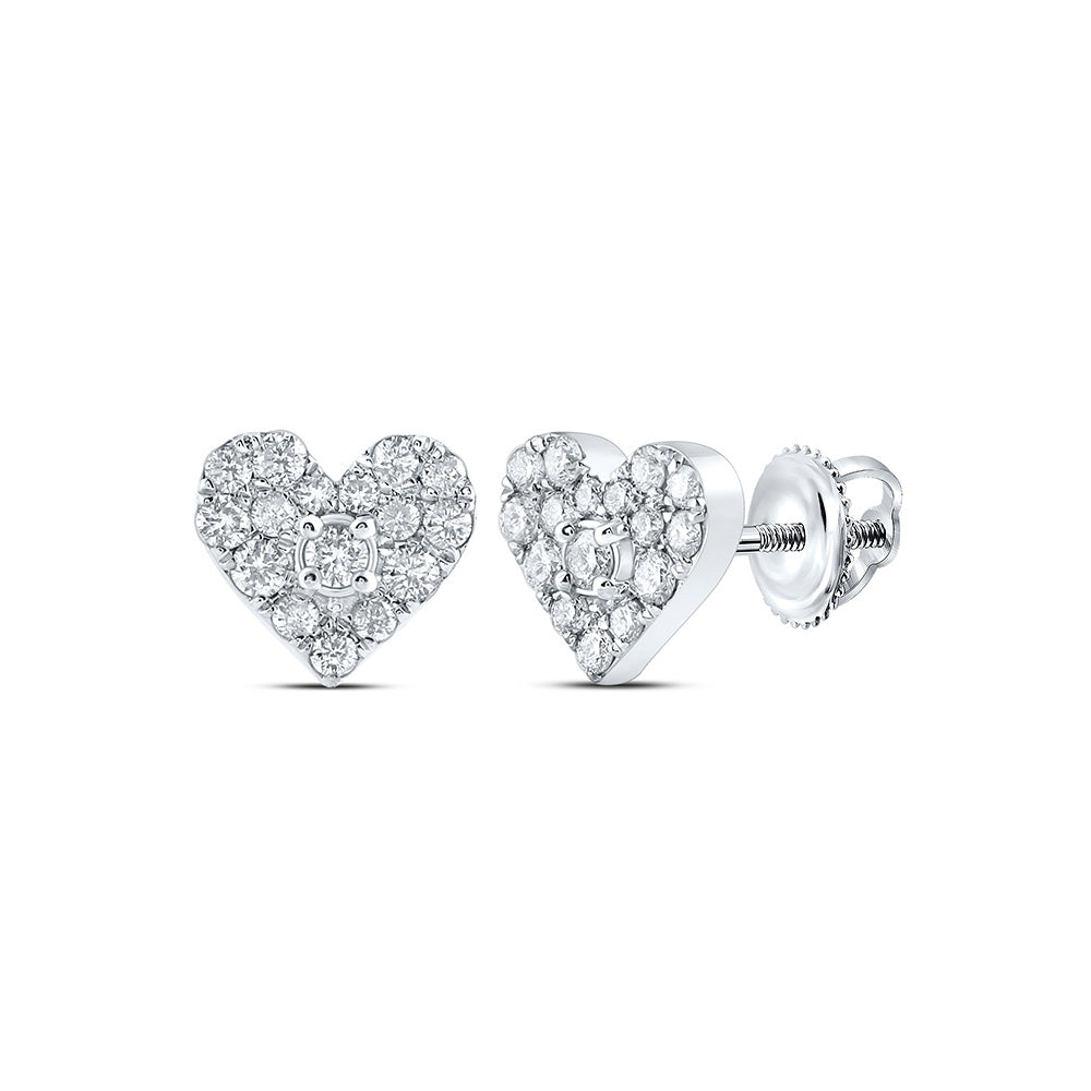 Earrings | 10kt White Gold Womens Round Diamond Heart Earrings 1/3 Cttw | Splendid Jewellery GND
